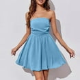 thumbnail image 4 of Jinhomg Women's Summer Strapless Dress Sleeveless Ruched Mini Dresses Elegant A Lined Bubble Wedding Club Party Dress Blue M, 4 of 10