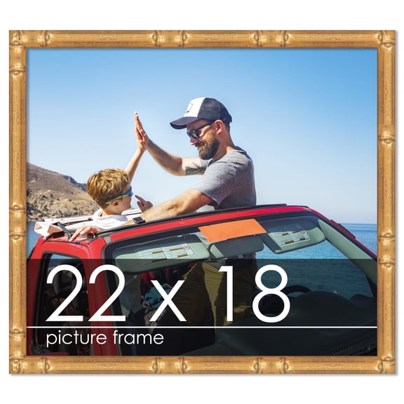 22x18 Gold Thin Bamboo Picture Frame - UV Acrylic, Foam Board Backing, Hanging Hardware