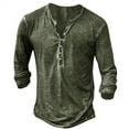 thumbnail image 2 of Long Sleeve Vintage Washed Men Casual Henley Shirt Male Button Down Blouse, 2 of 3