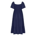 thumbnail image 3 of WIZUTIZ Womens Summer Dress Trendy Plus Size A Line Dress Smocked Ruffled Solid Sun Dresses 1/4 Sleeve U Neck Vacation Dress for Teen Girls Maxi Dress Thin Dress Blue, 3 of 5
