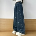 thumbnail image 6 of Girl Jeans Embroidered Jeans Girls Straight Leg Wide Leg Denim Jeans High Waisted Baggy Jeans Kids with Pockets Clothes for 4-5 Years Old Girls, 6 of 7
