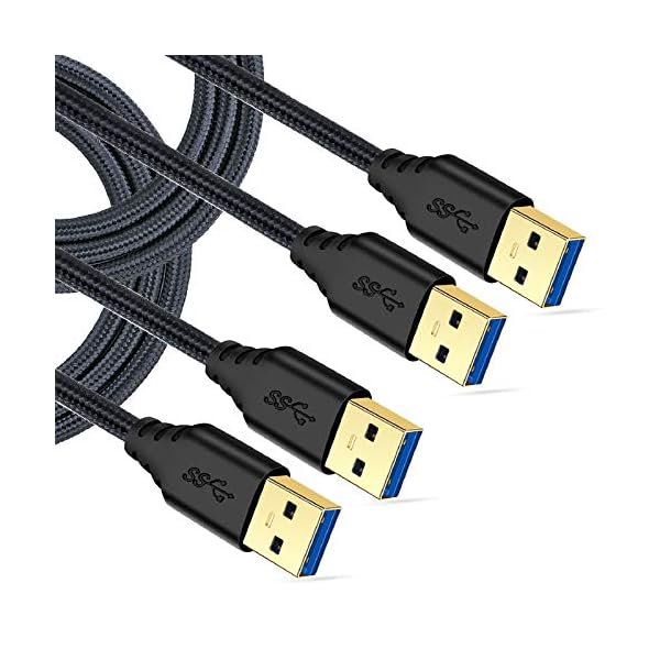 wonima11 USB 3.0 Cable Male to Male, 2-Pack Braided 6ft USB to USB Cable Type A Male Double End USB Cord Compatible Hard Drive Enclosures, DVD Player, Laptop Cooler - Black …