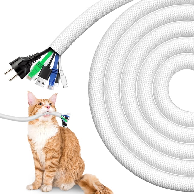 Funda protectora de cable AGPTEK de 2 m y 3,5 cm para perros y gatos, color blanco