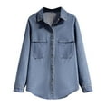 thumbnail image 2 of Denim Shirts for Women 2025 Long Sleeve Oversized Button Down Collared Loose Fit Casual Denim Shirt Blouse Jacket, 2 of 4