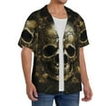 thumbnail image 3 of Salouo Vintage Gold Leaf Skull Pattern Cuban Collar Shirts for Men Button-Down Shirt Men's Short Sleeve Shirts Hawaiian Shirts Casual Shirts -Medium, 3 of 6