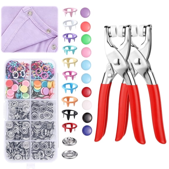 200 Pcs Five Claw Snap Buttons with Installation Plier, Colorful Fastener Tool Kit for Garment DIY Sewing Projects
