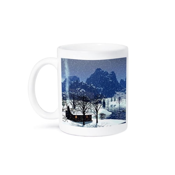 3dRose, Log Cabin in Snow Scene, 11oz Mug