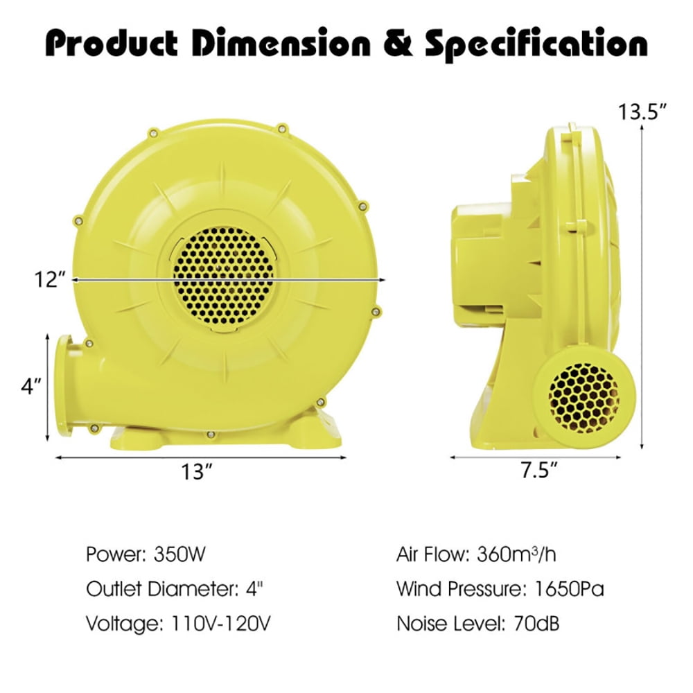 Aimee Lii 350W 0.5HP Air Blower Pump Fan for Inflatable Bounce House and Bouncy Castle, Yellow Aimee Lii 350W 0.5HP Air Blower Pump Fan for Inflatable Bounce House and Bouncy Castle, Yellow
