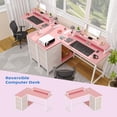 thumbnail image 4 of L Shaped Desk with Power Outlets & LED Lights, Computer Desk with Drawers & Shelves, Corner Desk Gaming Desk Home Office Desk,Pink, 4 of 7