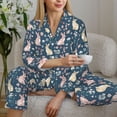 thumbnail image 6 of Pofeuu Cute Rabbit Floral Print Womens Pajamas Set Long Sleeve Sleepwear Button Down Nightwear Soft Pj Lounge Sets Button Down Pajamas Women-Small, 6 of 7
