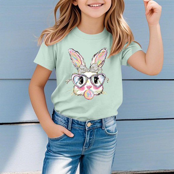Gzbliryd Happy Easter Day T-Shirt Short Sleeve Tees Short Sleeve Cotton Tee Tops for Little Girl Cute Summer Clothes (Light Green,1-2 Years)