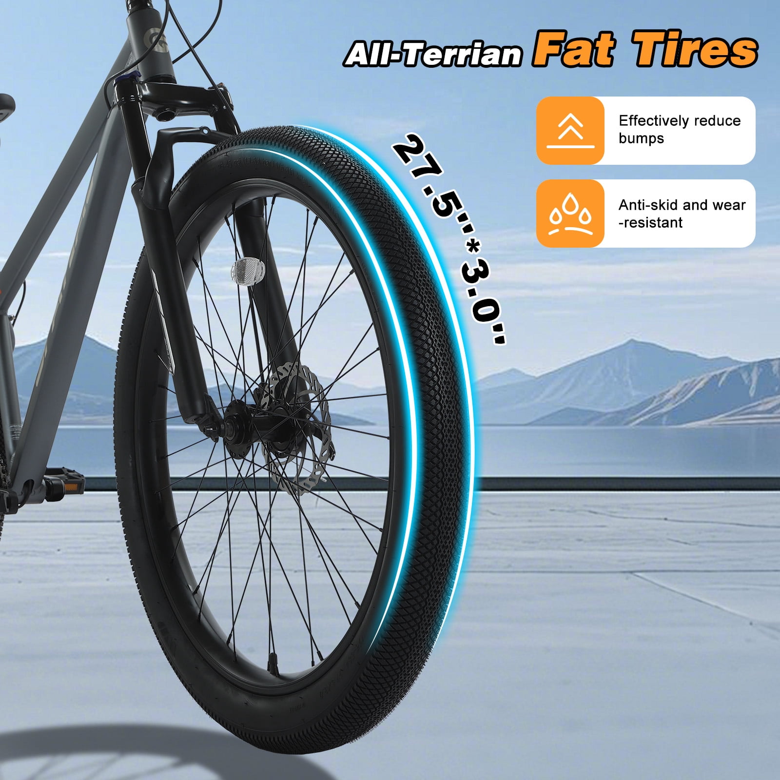 SPATIAL Pro Mountain Bike, 27.5 Inch Fat Bike for Man Women Teen, Outdoor Cycling Bicycle with 3.0-Inch Wide Tires, 9 Speed Drivetrain