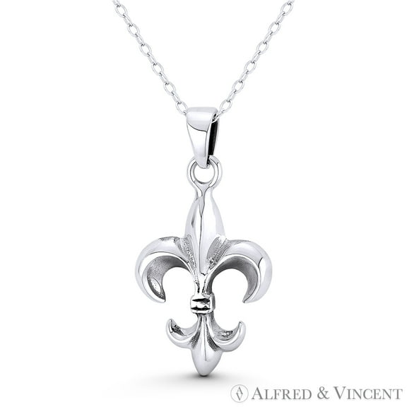 Fleur-De-Lis French Royalty Charm 32x17mm (1.3x0.7in) Pendant in Oxidized .925 Sterling Silver