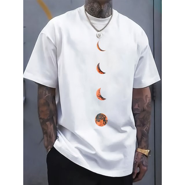T-Shirt Imprimé Décontracté pour Hommes - Polyester Respirant, Col Rond, Lavable en Machine - Parfait pour les Sorties d'Été et les Sports