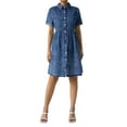 thumbnail image 1 of Douhoow Women Denim Dress Summer Solid Color Lapel Short Sleeve Buttons Casual Loose Dress, 1 of 8
