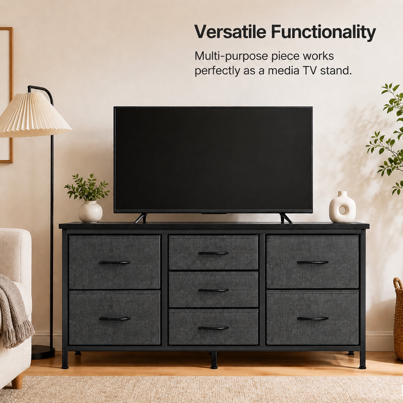 Alvantor 7 Drawer Fabric Dresser, Clothes Organizer Storage Tower for Bedroom, Chest of Drawers with Wooden Top, Metal Frame for Bedroom TV Stand