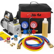 XtremepowerUS 3cfm Vacuum Pump R134 Can Tap Vacuum Compressor oil refrigeration HVAC Ac Manifold Gauge Set R134 R12 Ac hose for Car