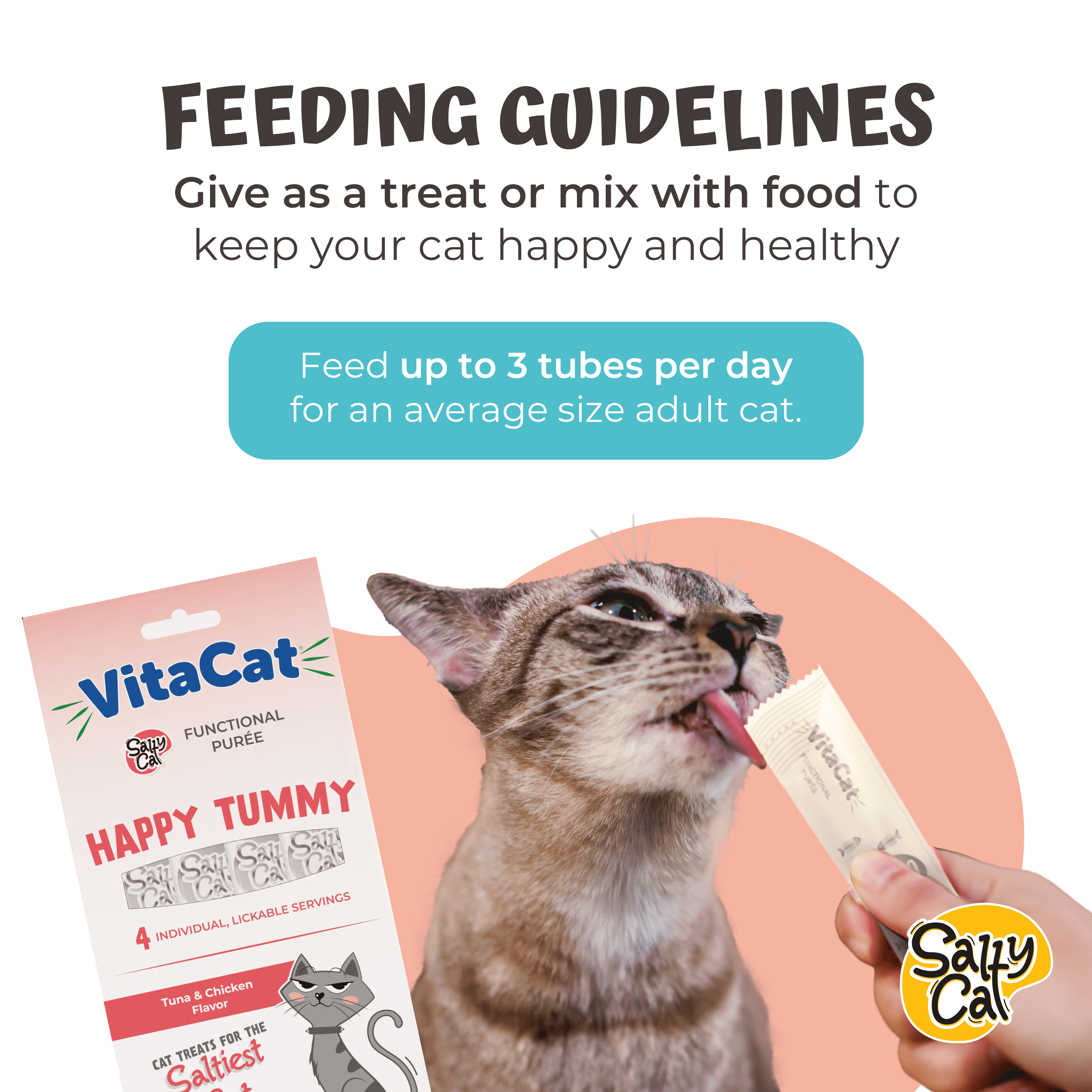 (12 pack) Salty Cat by VitaCat Happy Tummy Tuna & Chicken Soft Treats for Cats, 60g Pouch (4 Pack)