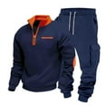 thumbnail image 6 of Yusimy Men's Fleece-Lined 2-Piece Cargo Set Half-Zip Zip-Up Stand-Up Collar Pocket Jogger Pants Casual, 6 of 9