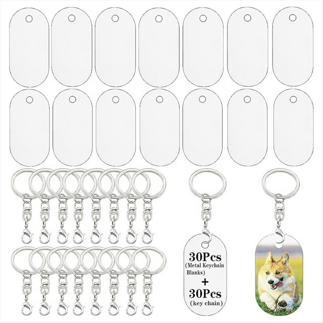 Piezas metálicas en blanco para llaveros de sublimación, venta al por mayor de piezas en blanco para llaveros de sublimación, adorno de doble cara, 30 unidades.