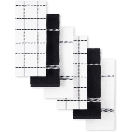 JJEAN-Modern Waffle Kitchen Towel Set 6-Pack Black 16 x28
