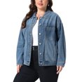 thumbnail image 4 of Agnes Orinda Women's Plus Size Denim Jacket Lapel Long Sleeve Button Washed Casual Jean Jackets with Pocket 1X Grey Blue, 4 of 6