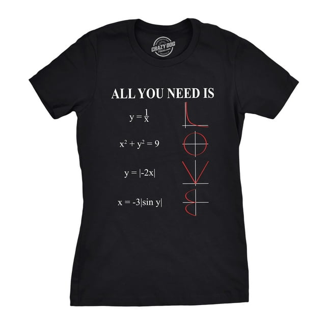 Womens All You Need Is Love Equation T Shirt Funny Nerdy Math Tee (Black) - S