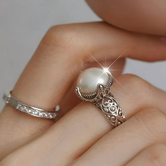 Open retro hollow pearl ring-women's ring-suitable for daily commuting-party, etc.