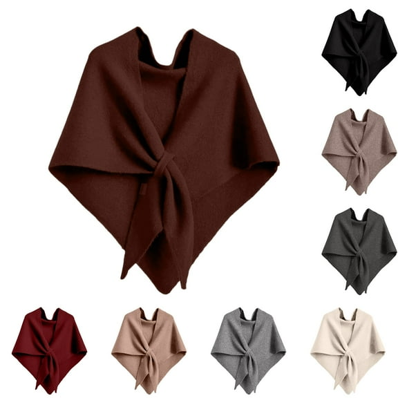 Women's Wool Shawl Wraps, Pashmina Shawl Wraps for Women Cardigan Cape Wool Sweater Shawl Triangle Scarf(Coffee)