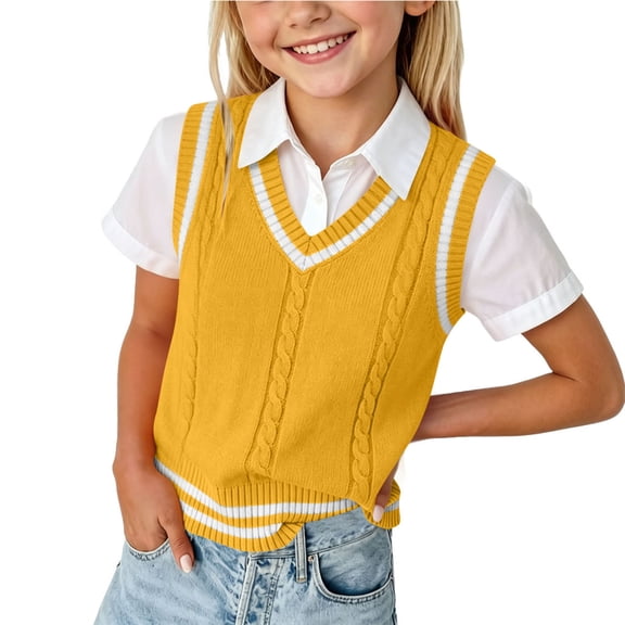 Kaemgyyd 0-15 T Girl's Sweater Infant Vest Tops Fall V Neck Sleeveless Pullover Cute Color Block Cable Knit Toddler Clothes