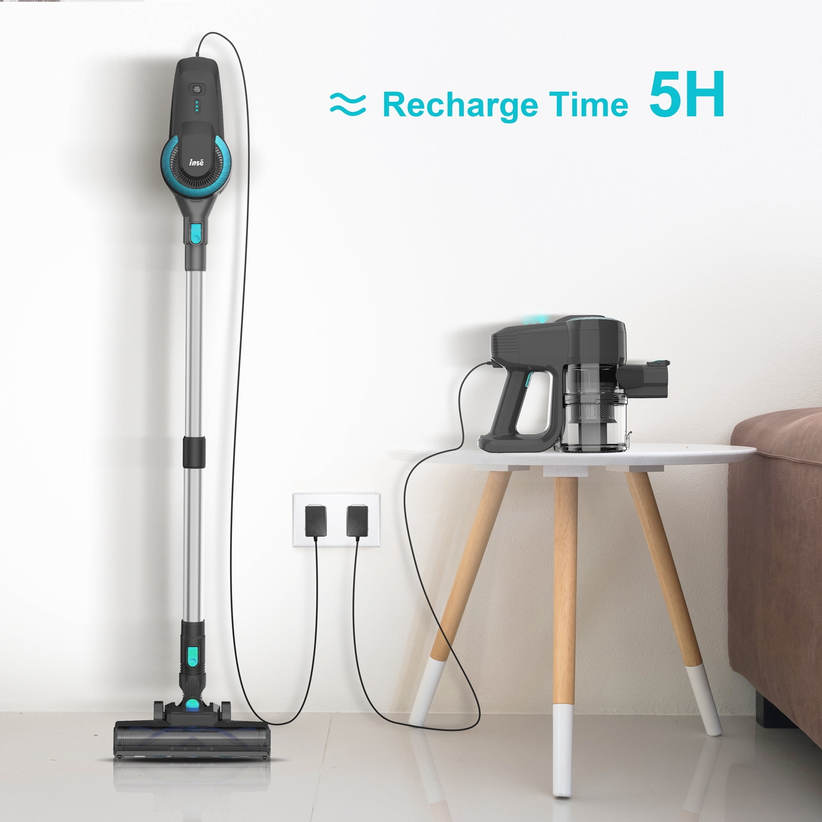 INSE Cordless Vacuum Cleaner,Ultra-Lightweight,LED Headlights,Removable Handheld Vacuum for Pet Hair Carpet Hardfloors,N3P Green