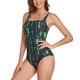 thumbnail image 3 of Traje de baño para mujer Correas espaguetis Impresión elegante Pila Plisada Traje de baño de una pieza Negro M, 3 of 6