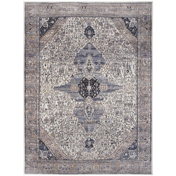 Nourison Brilliance Machine Washable 9'2" x 12' Ivory Blue Vintage Indoor Rug