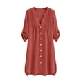 thumbnail image 4 of Women Beach Cover Ups V Neck Button Down Coverup Swimwear Bathing Suit Cover Up Casual Pleated Long Sleeved Spring Summer Solid Color Dress, 4 of 5