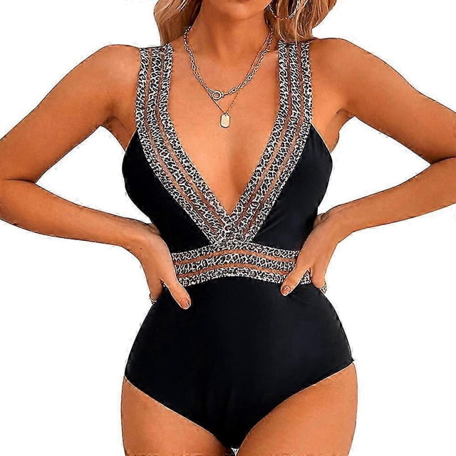Traje de baño de una pieza para mujer QQDD con escote en V pronunciado y diseño calado.