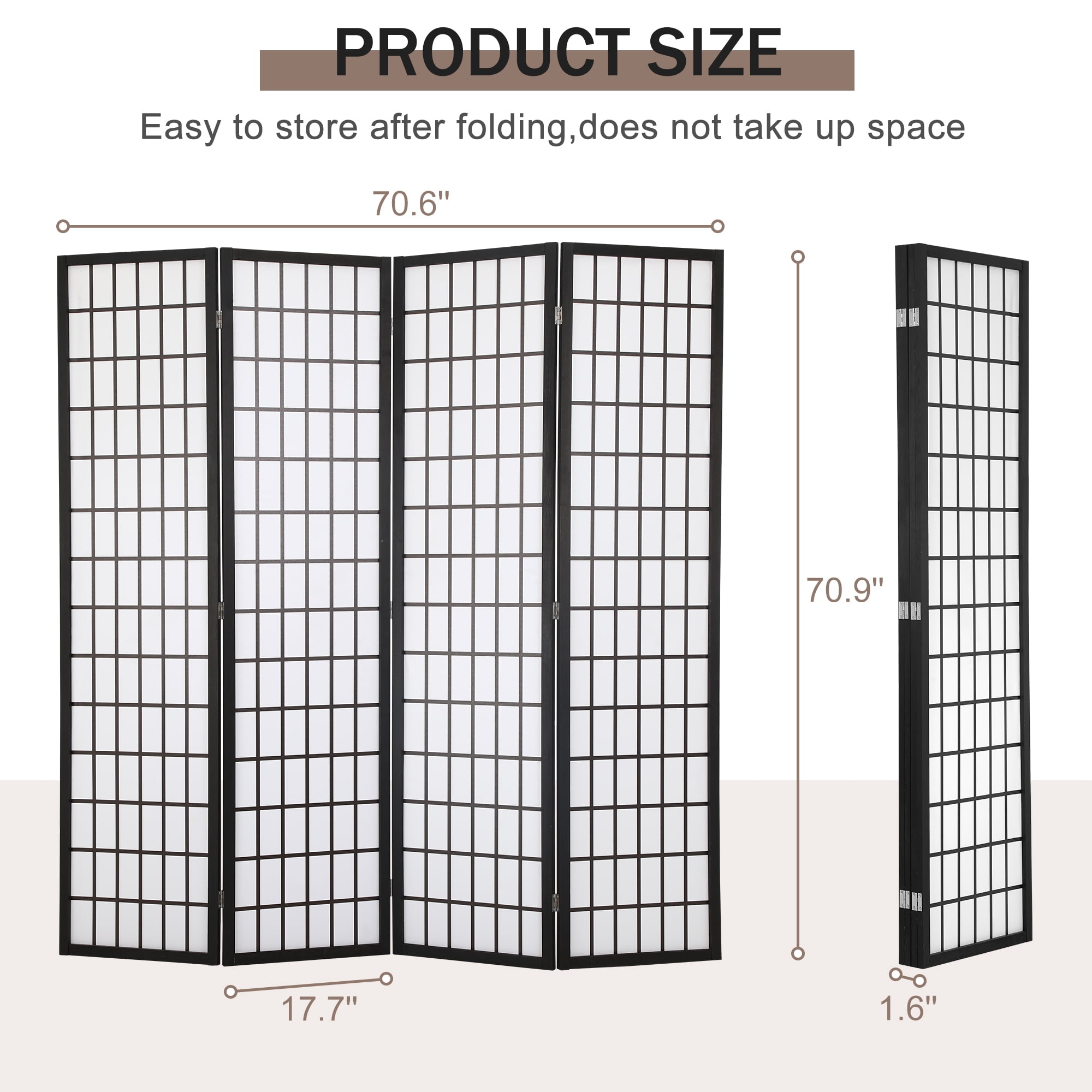 Buy Room Dividers with 4 Panels, Wood Oriental Shoji Privacy Screen 6Ft