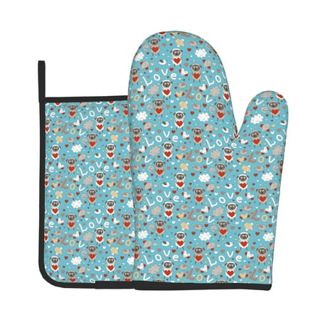 

Jgfou Funny Cartoon Animals Pattern Oven Mitts and Pot Holders Sets Heat Resistant Oven Mittens Soft Lining Extra Thicken Long Kitchen Cotton Oven Glove for Cooking