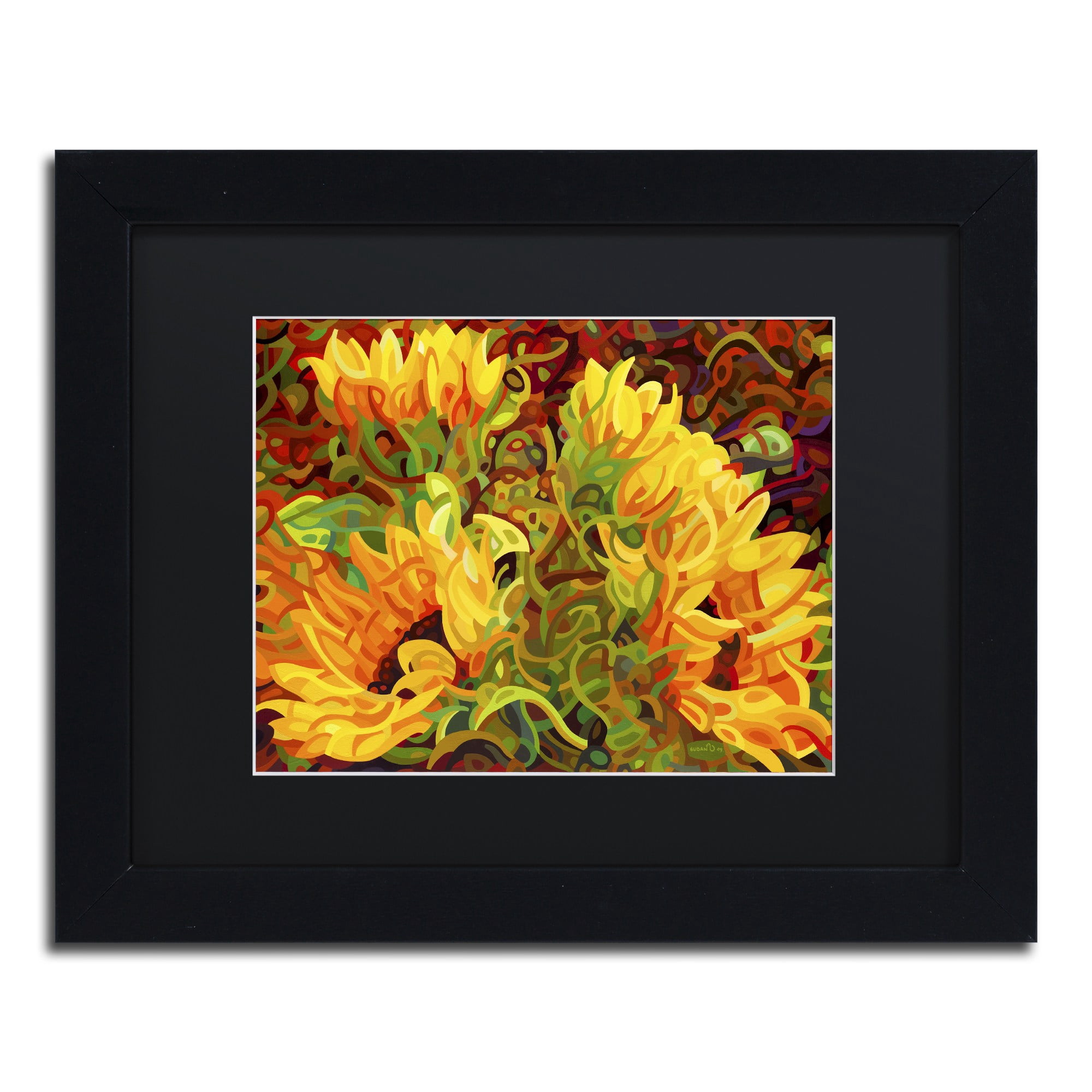 Mandy Budan 'Four Sunflowers' Black Matted Framed Art