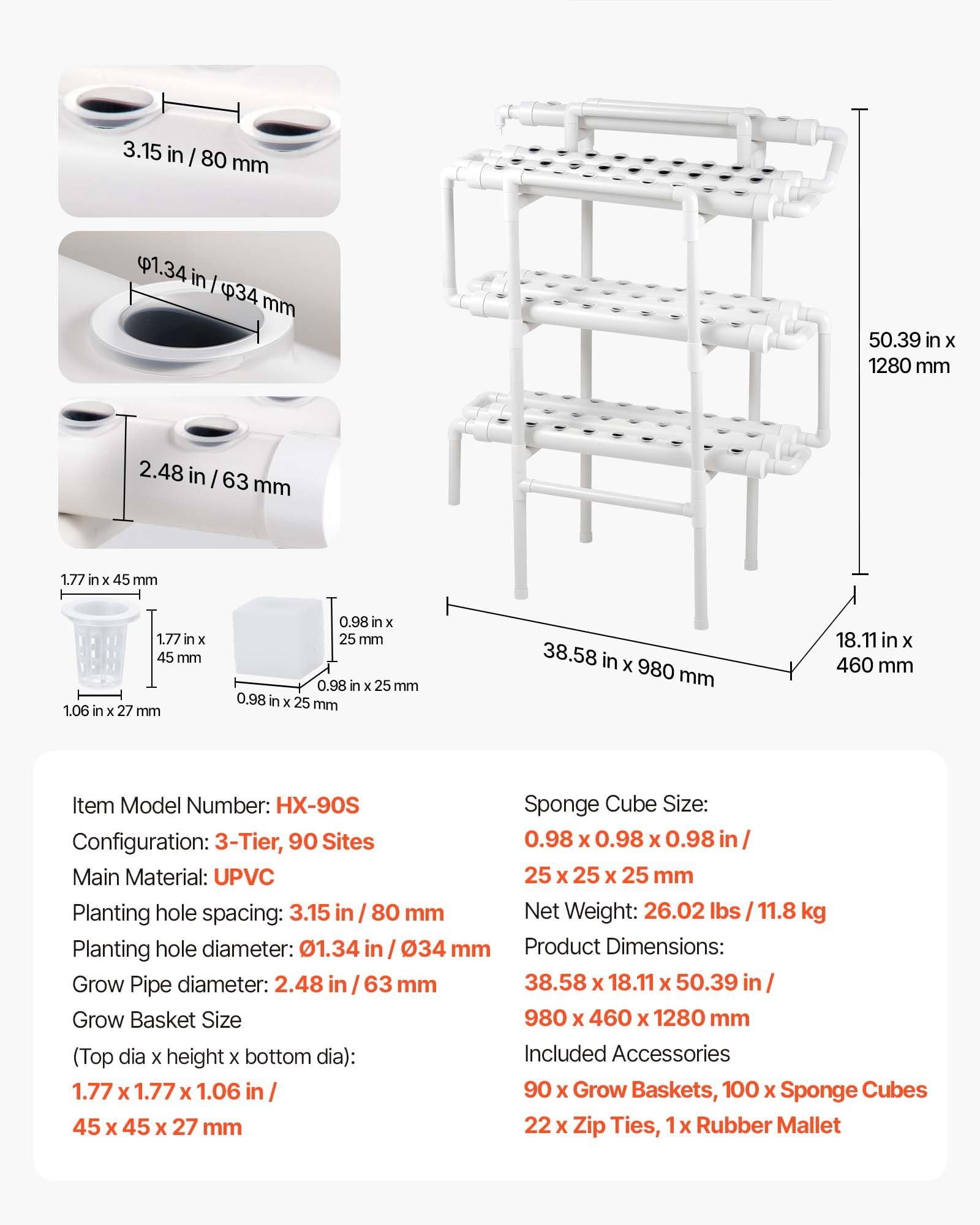 3-Tier 90-Site Hydroponic Kit, UPVC, Timed, Indoor