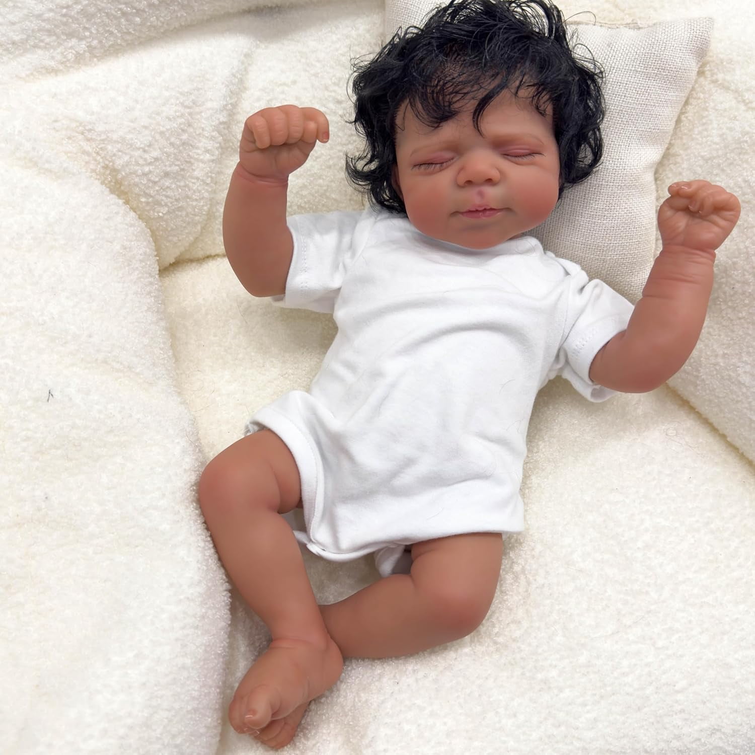 18inch Sleeping Baby Pascale Reborn Baby Dolls with Dark Skin African American Black Doll Handmade Art Baby Dolls