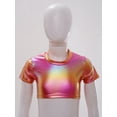 thumbnail image 6 of TiaoBug Kids Girls Shiny Metallic Short Sleeve Crew Neck Tee Shirt Hip Hop Jazz Ballet Dance Crop Top Red 7-8, 6 of 7