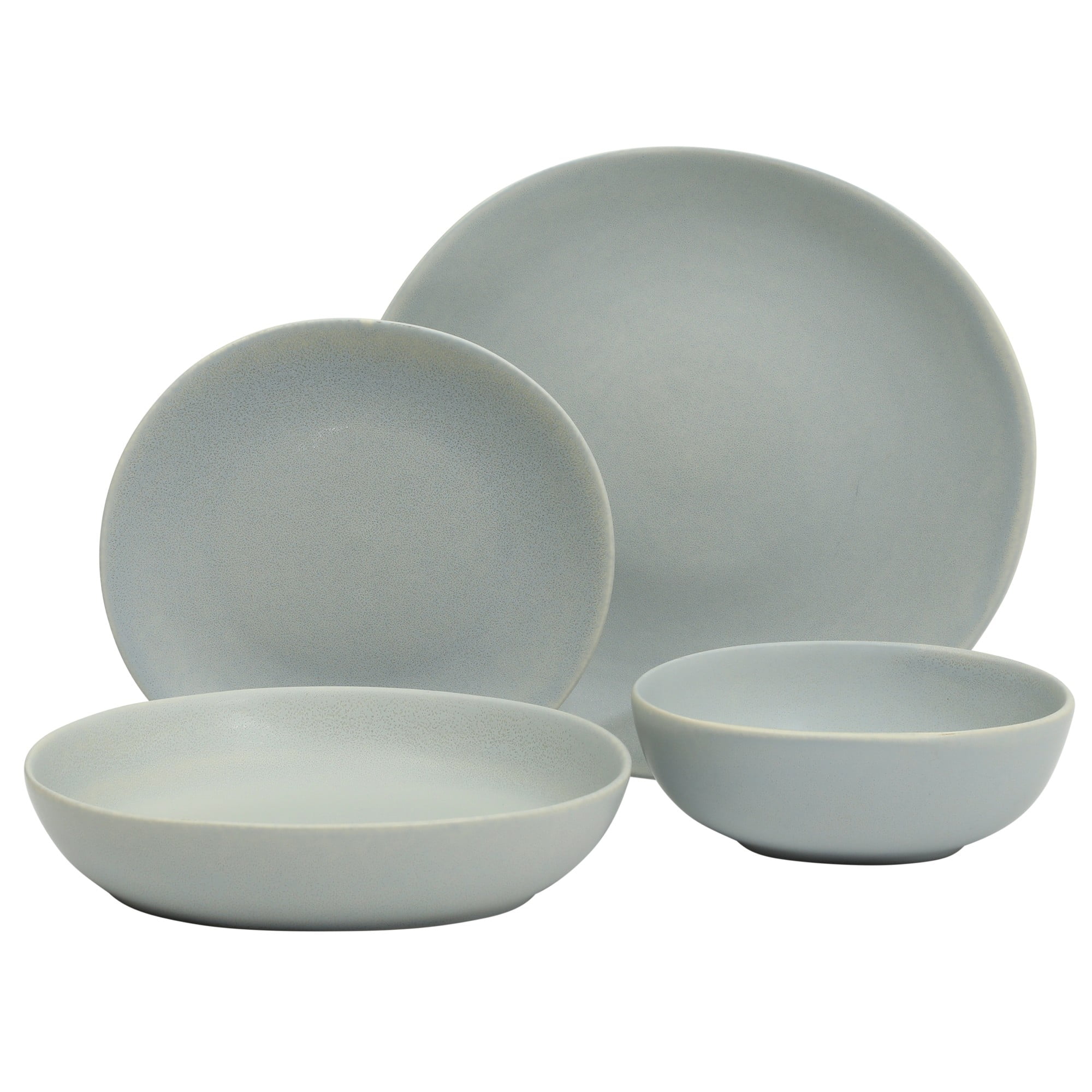 Gibson Elite Zion Mist 16 Piece Stoneware Reactive Glaze (Service for 4) Ceramic Plates and Bowls Modern Organic Dinnerware Set - Blue