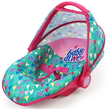 Baby Alive: Deluxe Doll Car Seat - Green, Pink, Hearts - Accessory For Dolls Up To 18", Portable, Transform To Lounge Seat, Canopy, Kids Toy Ages 3 