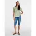 thumbnail image 3 of Time and Tru Women's Ruffle Neck Cotton Top with Short Puff Sleeves, Sizes XS-XXXL, 3 of 6