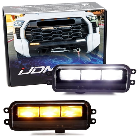 Clear Lens OE-Spec Front Bumper White/Amber Dual-Color LED DRL/Fog Light w/Amber LED Driving or Turn Signal Light Feature, For Toyota 22-up Tundra/Sequoia, 24-up Tacoma, 4Runner