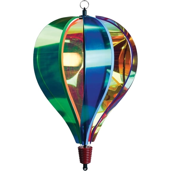 In the Breeze 0973 — Rainbow Iridescent 6-Panel Hot Air Balloon — Vibrant, Shiny Hanging Outdoor Wind Spinner