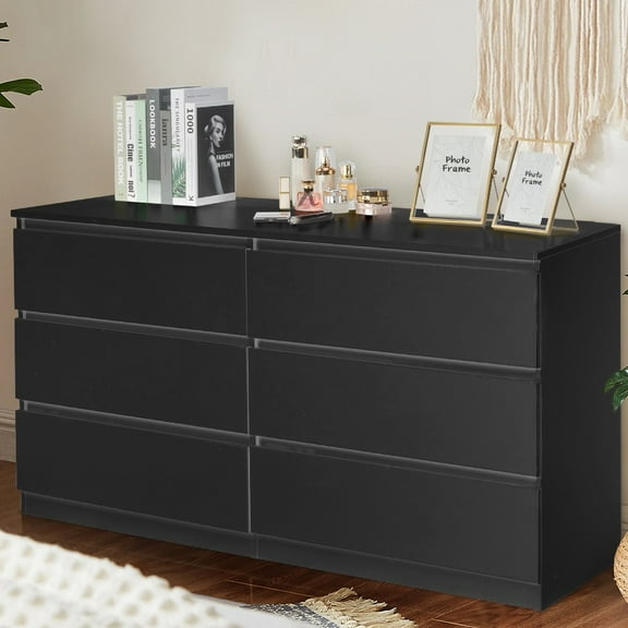 UBesGoo Modern White 6 Drawer Dresser Bedroom Black Finish