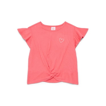 Wonder Nation Girls Blouse with Short Flounce Sleeves, Sizes 4-10