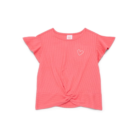 Wonder Nation Girls Blouse with Short Flounce Sleeves, Sizes 4-10