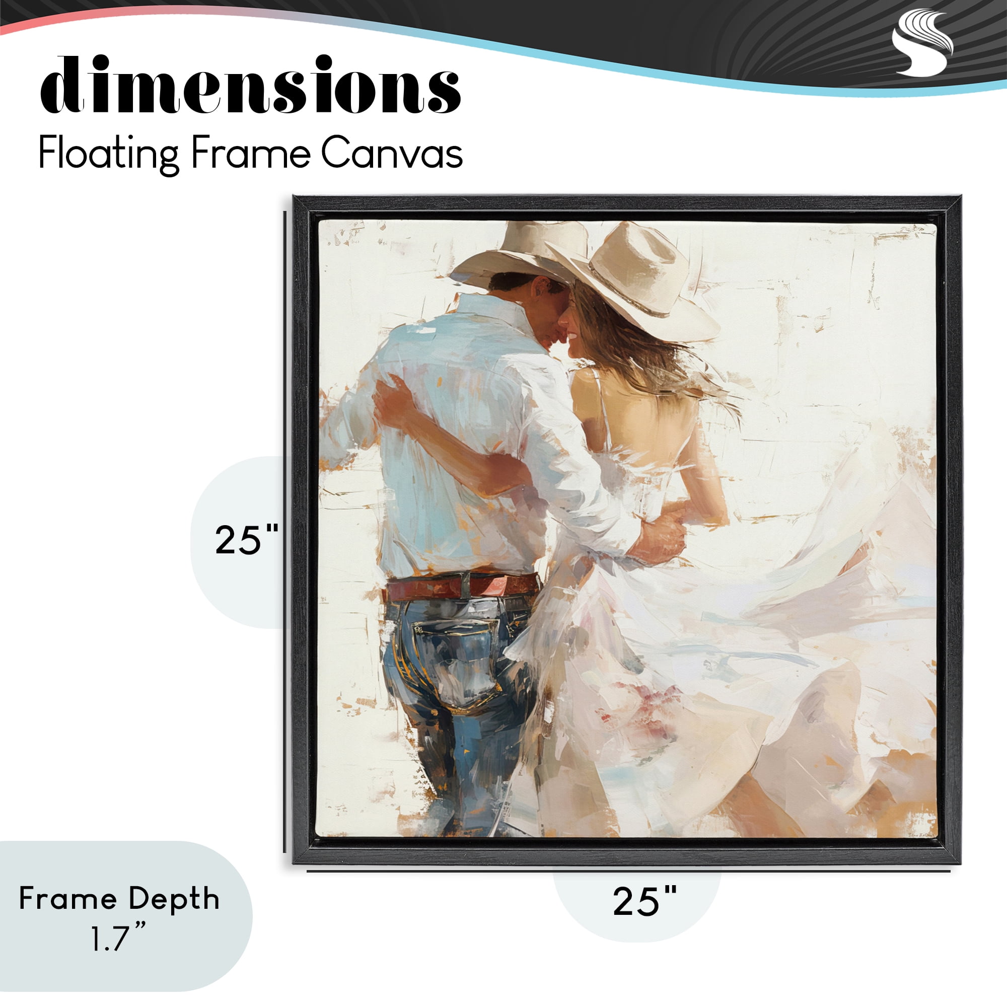 Stupell Industries Cowgirl Romance Couple Black Framed Floater Canvas Wall Art, design by Tina LeCour